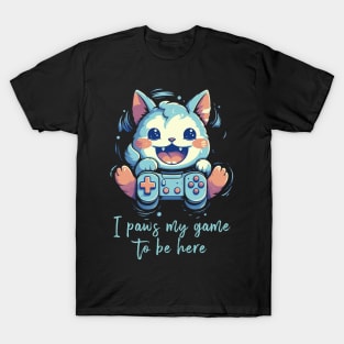 I Paws My Game Cat Gamer Gifts Funny Pun Gaming Cat Gamer T-Shirt